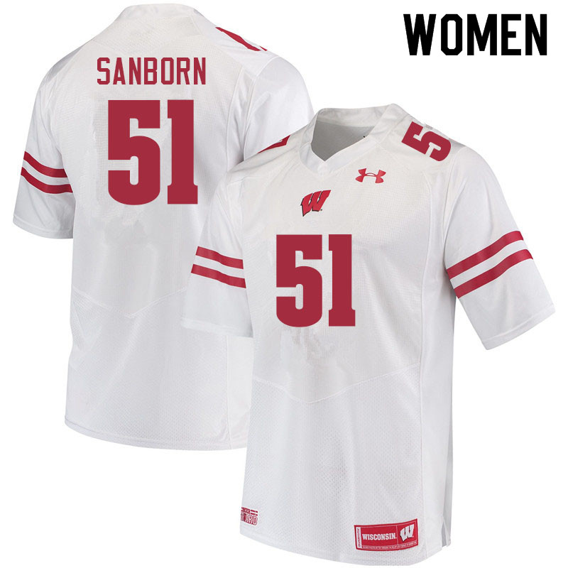Wisconsin Badgers Women's #51 Bryan Sanborn NCAA Under Armour Authentic White College Stitched Football Jersey OT40E28VN